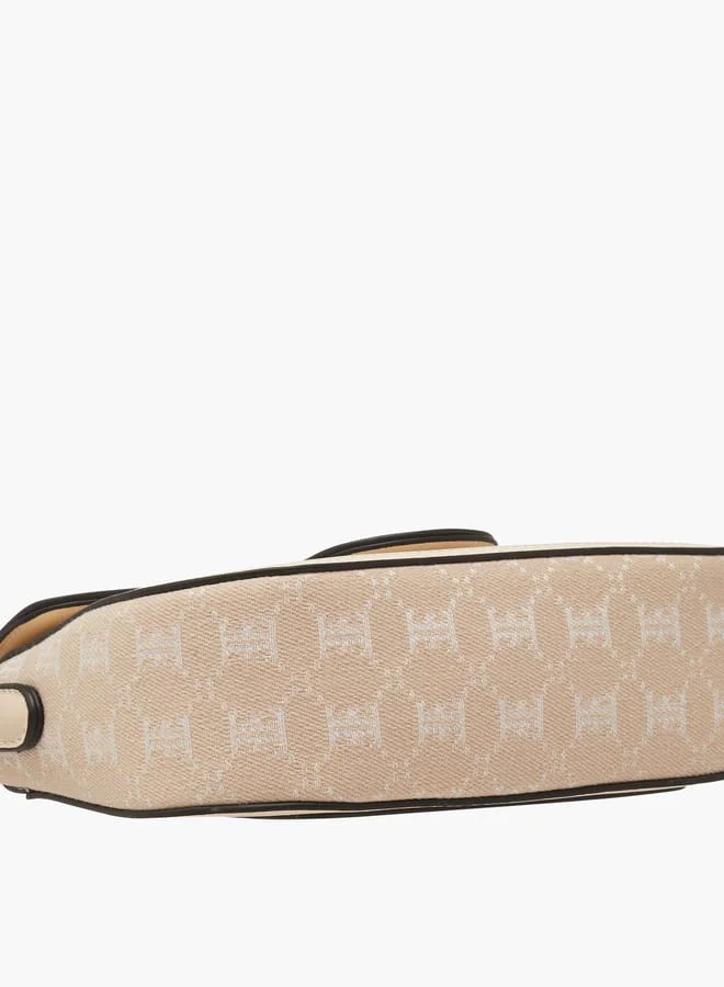 ELLE Women Monogram Textured Crossbody Bag with Adjustable Strap