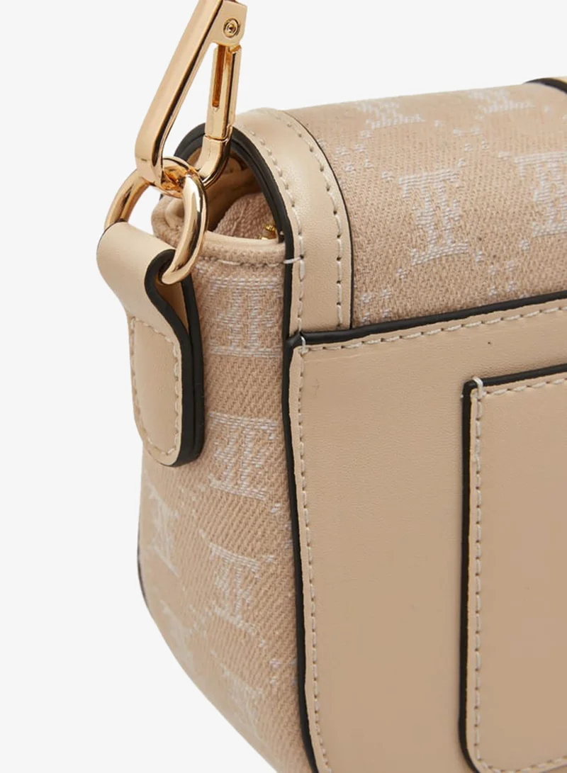 ELLE Women Monogram Textured Crossbody Bag with Adjustable Strap
