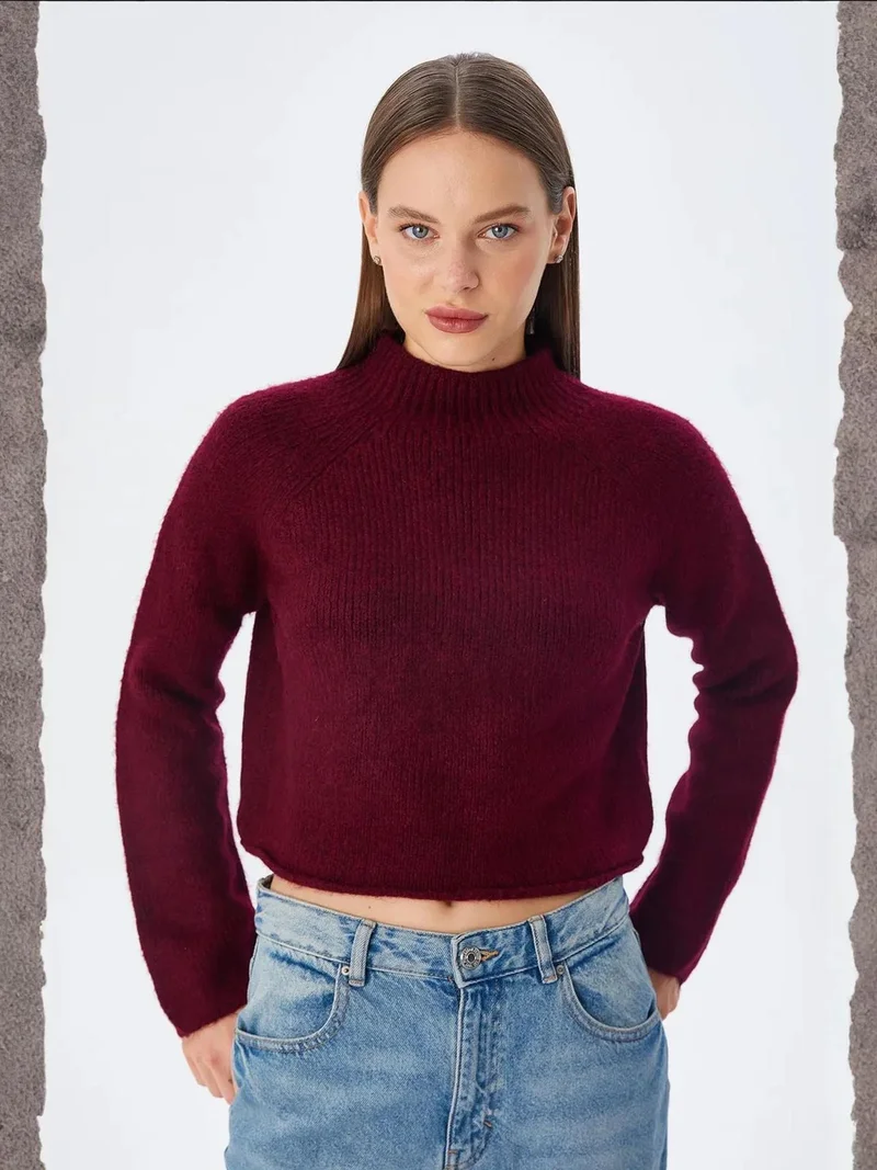 MIXRAY Women's Cropped Textured Knit Sweater