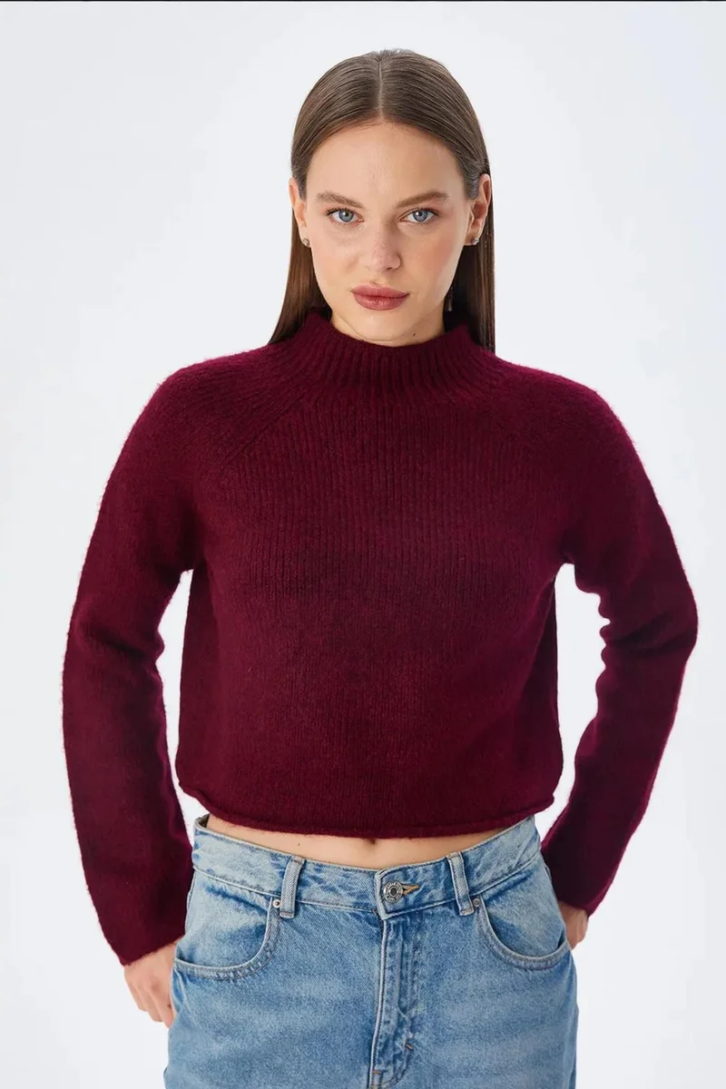 Mixray MIXRAY Women's Cropped Textured Knit Sweater