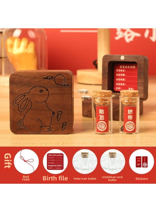 Baby Fetal Hair Souvenir Bottle Making Newborn Baby Umbilical Cord Collection Box Nipple Storage Storage Bottle Walnut Wooden Box-Color:Walnut Square Box-Jade Rabbit-fetal Hair Bottle Umbilical Cord Bottle  - Image 1