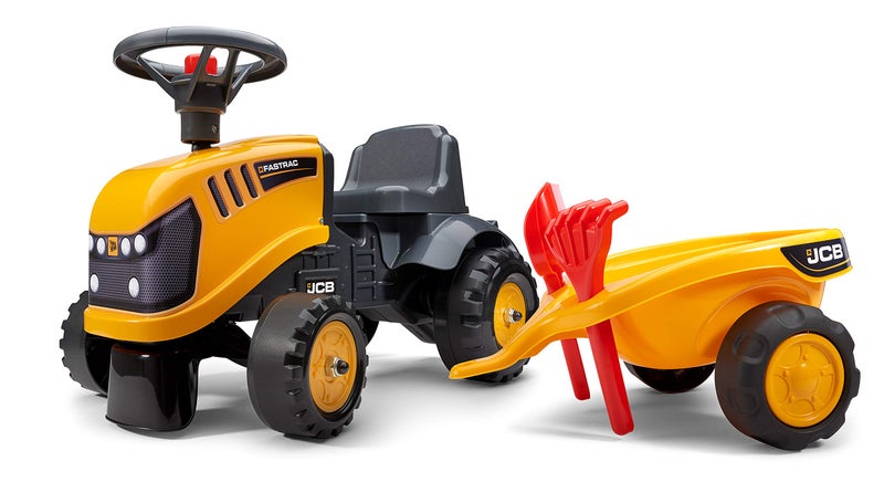 Falk Falk JCB Tractor with Trailer Rake and Shovel 2 Stickers Set Push RideOn Toy for Toddlers 1 Year FA215C