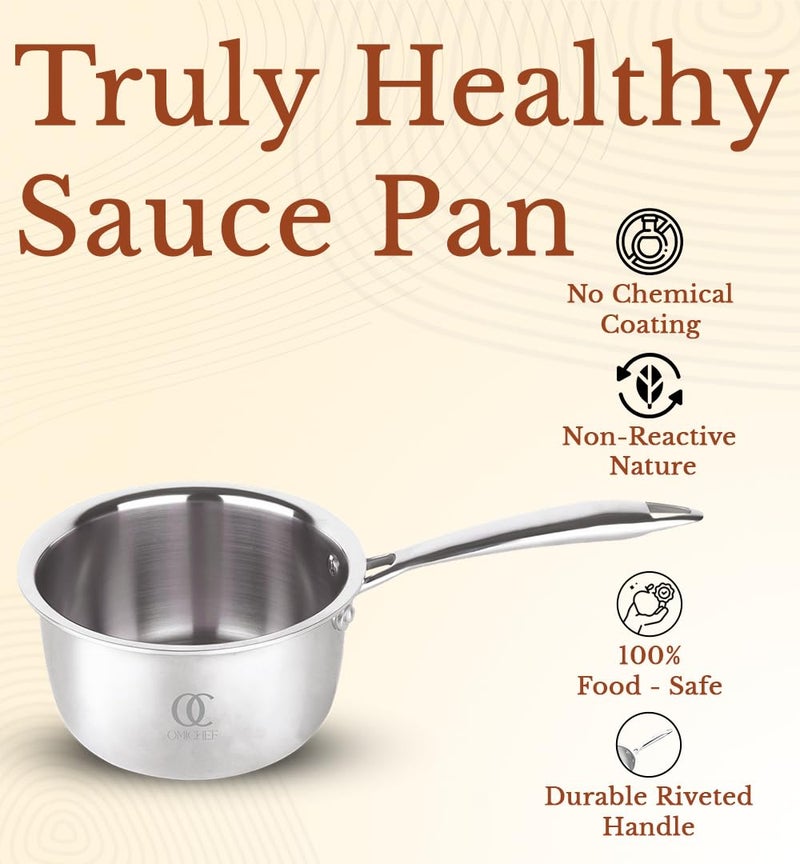 Omichef وعاء صلصة أوميشيف ثلاثي/وعاء شاي/وعاء حليب/وعاء عميق صغير | متوسط 18 سم، 2.45 لتر، 0.98 كجم | وعاء صلصة مناسب للحرارة المغناطيسية | جسم غير لاصق ثلاثي الطبقات، بدون طلاء كيميائي و100% خالي من السموم - Image 4