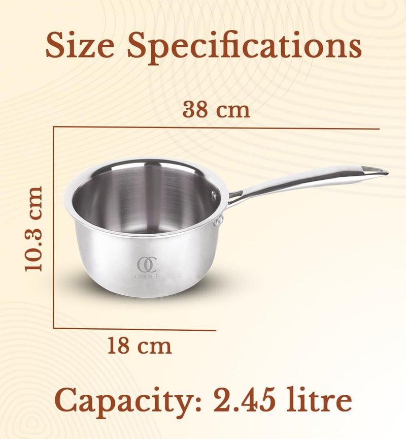 Omichef وعاء صلصة أوميشيف ثلاثي/وعاء شاي/وعاء حليب/وعاء عميق صغير | متوسط 18 سم، 2.45 لتر، 0.98 كجم | وعاء صلصة مناسب للحرارة المغناطيسية | جسم غير لاصق ثلاثي الطبقات، بدون طلاء كيميائي و100% خالي من السموم - Image 3