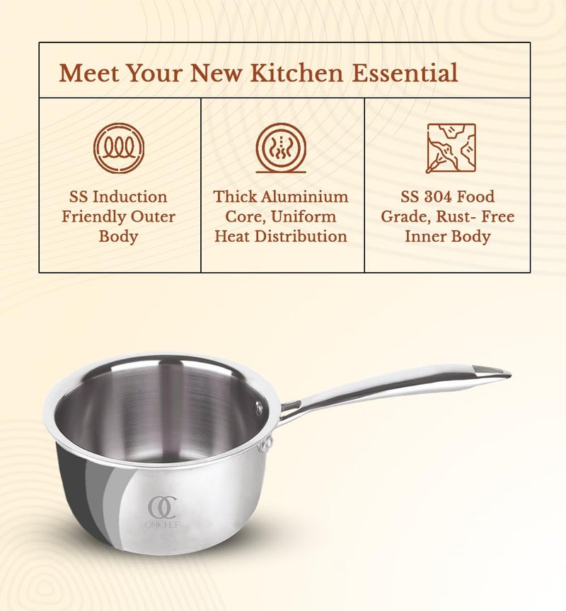 Omichef وعاء صلصة أوميشيف ثلاثي/وعاء شاي/وعاء حليب/وعاء عميق صغير | متوسط 18 سم، 2.45 لتر، 0.98 كجم | وعاء صلصة مناسب للحرارة المغناطيسية | جسم غير لاصق ثلاثي الطبقات، بدون طلاء كيميائي و100% خالي من السموم - Image 5