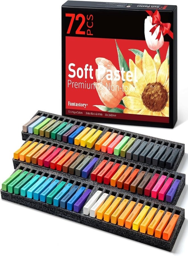 Fantastory Long Soft Chalk Pastels Set, 72 Sticks,Includes 5 Fluorescent Colors; Non Toxic Soft Pastels for Artists,Beginners;Classroom; Drawing,Blending,Layering;Christmas Art Supplies - Image 1