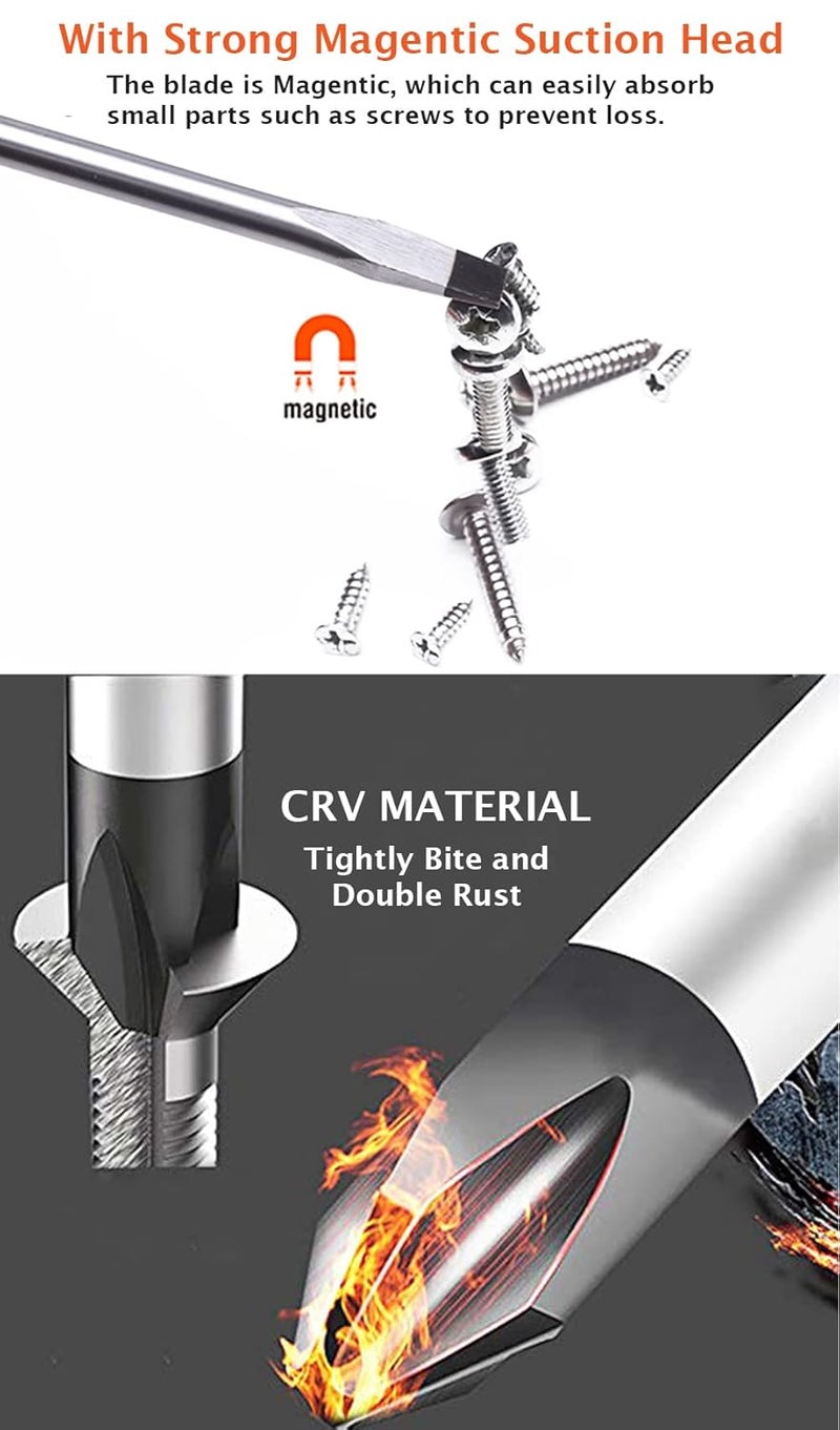 Harden Professional 6 Pcs Magnetic Screwdriver Set (Slotted 3Pcs, Phillips 3Pcs) - Magnetic Head, Made of CRV Steel, Non-Slip Handle 550396 - Image 4