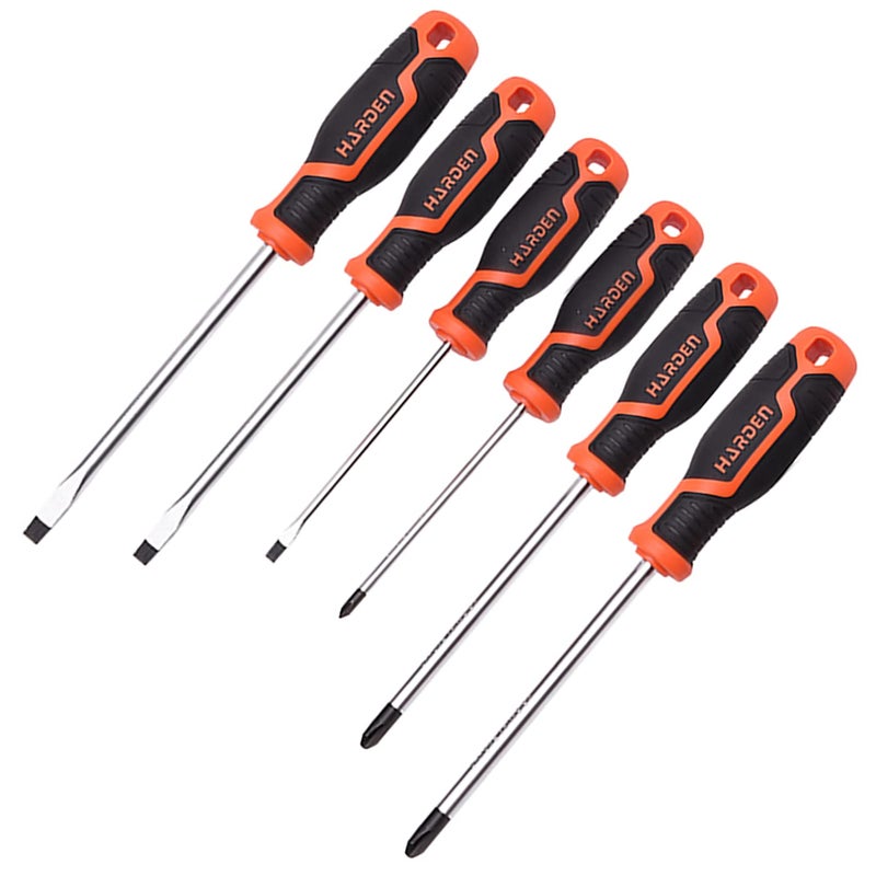 Harden Professional 6 Pcs Magnetic Screwdriver Set (Slotted 3Pcs, Phillips 3Pcs) - Magnetic Head, Made of CRV Steel, Non-Slip Handle 550396 - Image 1
