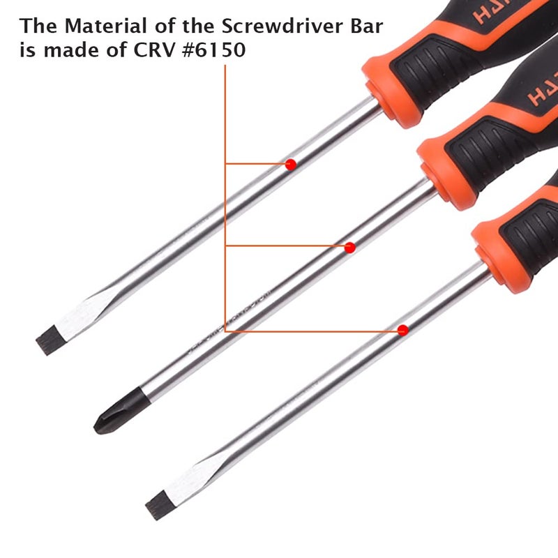 Harden Professional 6 Pcs Magnetic Screwdriver Set (Slotted 3Pcs, Phillips 3Pcs) - Magnetic Head, Made of CRV Steel, Non-Slip Handle 550396 - Image 5