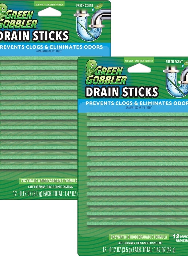 Green Gobbler أعواد تنظيف البالوعات ومزيل الروائح الكريهة برائحة منعشة لخزانات المراحيض والمغاسل ومصارف أحواض الاستحمام ومصارف الغسالات ومطاحن القمامة - 24 قطعة - Image 1