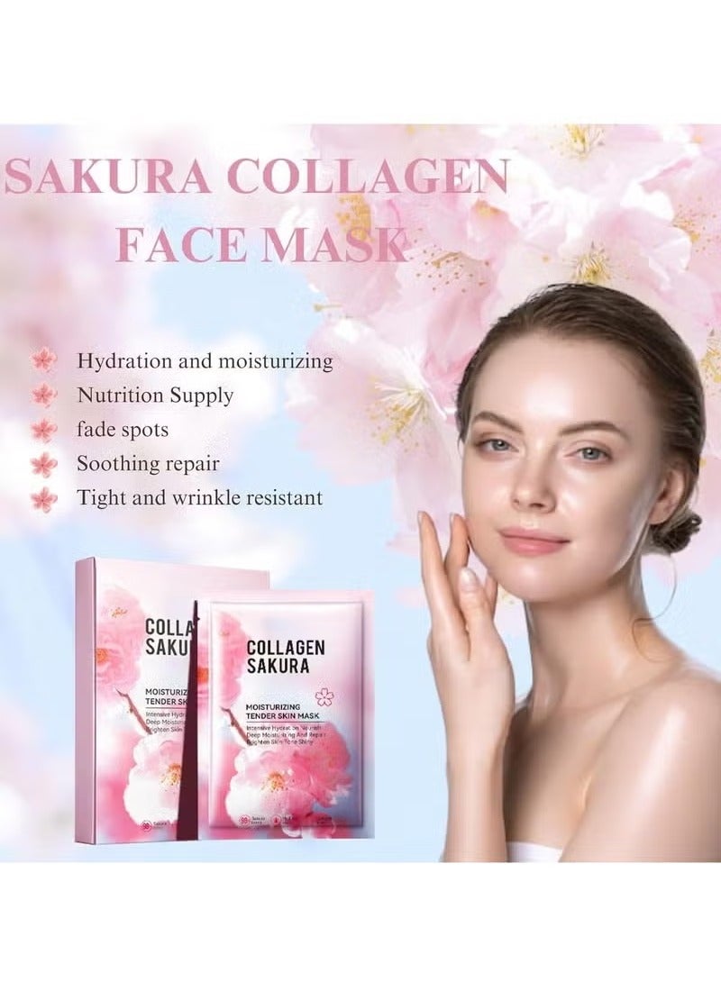 SADOER 10 PCS Sakura Korean Face Masks Skincare, Collagen Face Mask, Moisturize Facial Mask Hydrating Face Mask, Sheet Mask, Skin Repair Face Sheet Mask, Deep Moisturizing & Repairin - Image 2