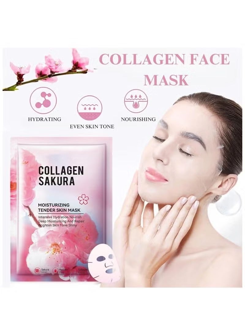 SADOER 10 PCS Sakura Korean Face Masks Skincare, Collagen Face Mask, Moisturize Facial Mask Hydrating Face Mask, Sheet Mask, Skin Repair Face Sheet Mask, Deep Moisturizing & Repairin - Image 3