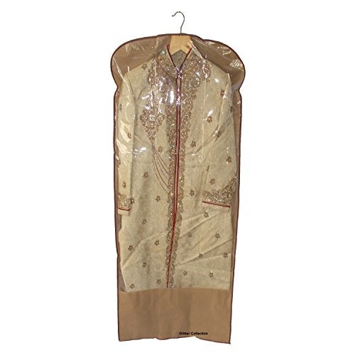 Glitter Collection (TM) Men's Sherwani Cover Foldover Pack of 4 Breathable Garment Bag with Handles and Gusset - Cream SHRCVR-004 - Image 2