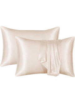 Somerfield Somer Field - Silk Pillowcases For Hair And Skin 2 Pack Standard Size with Envelope Closure (2 Pcs Pillowcases (50 x 75 cm) (Beige)  - Image 1
