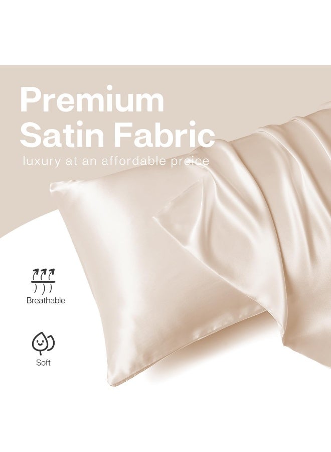 Somerfield Somer Field - Silk Pillowcases For Hair And Skin 2 Pack Standard Size with Envelope Closure (2 Pcs Pillowcases (50 x 75 cm) (Beige) - Image 2