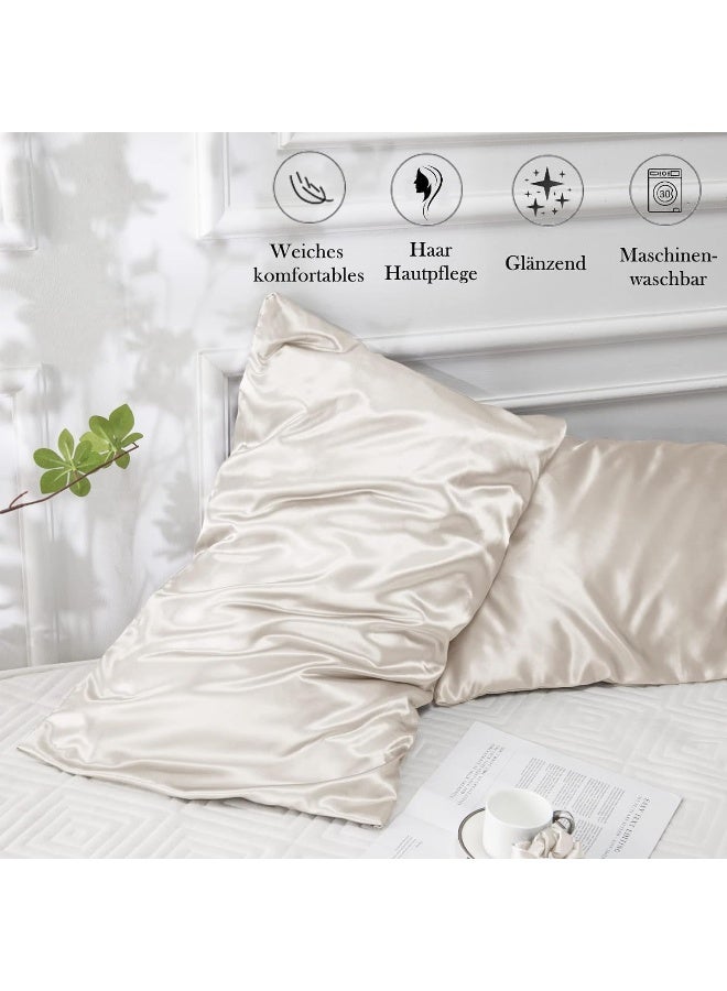 Somerfield Somer Field - Silk Pillowcases For Hair And Skin 2 Pack Standard Size with Envelope Closure (2 Pcs Pillowcases (50 x 75 cm) (Beige) - Image 4