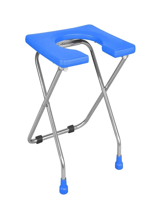 NEOSAFE Premium Folding Stainless Steel Shower Bathing Room Mobile Commode Stool Indian Toilet Seat for Elderly Disabled man and Pregant Women Support Safe Chair Anti Slip (Front Open - Stool, Blue) - Image 1