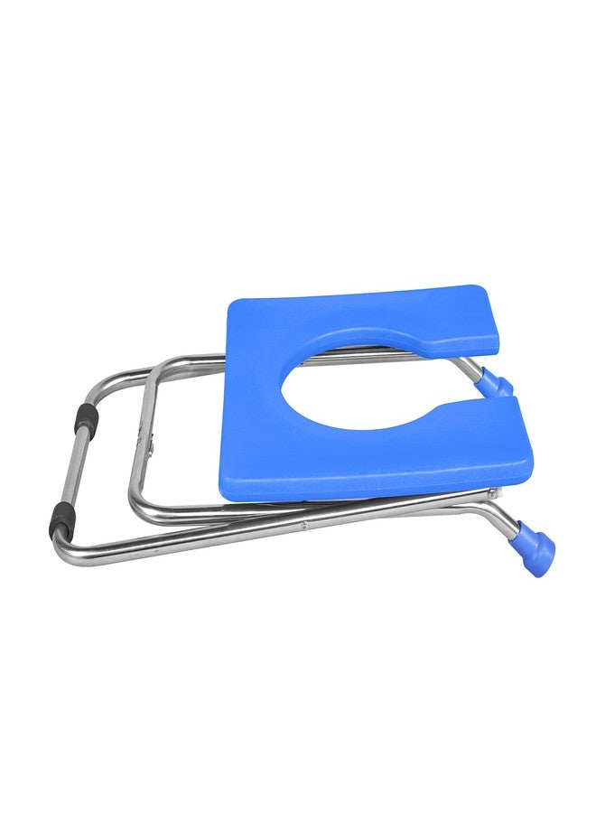 NEOSAFE Premium Folding Stainless Steel Shower Bathing Room Mobile Commode Stool Indian Toilet Seat for Elderly Disabled man and Pregant Women Support Safe Chair Anti Slip (Front Open - Stool, Blue) - Image 5