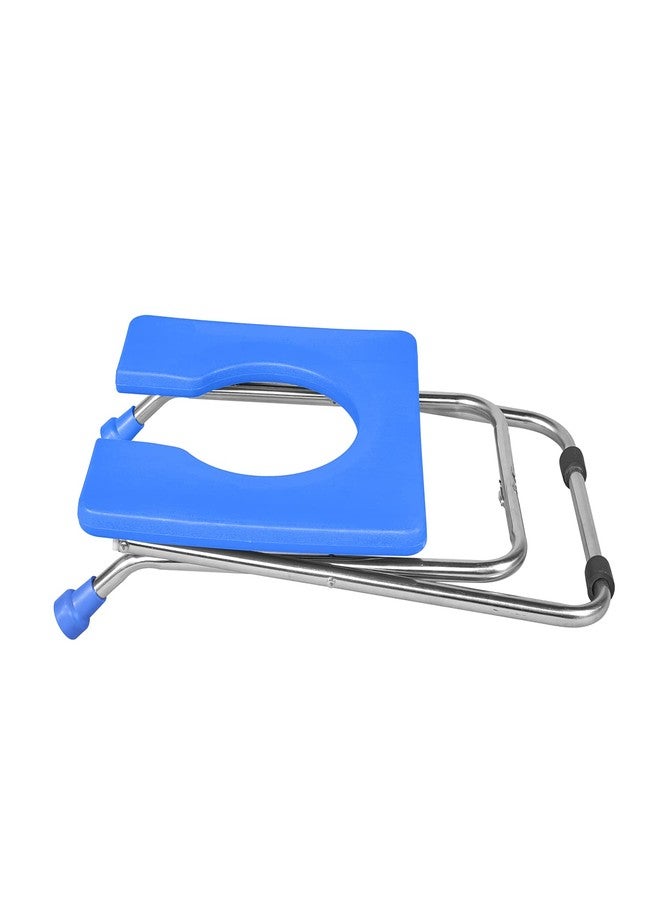 NEOSAFE Premium Folding Stainless Steel Shower Bathing Room Mobile Commode Stool Indian Toilet Seat for Elderly Disabled man and Pregant Women Support Safe Chair Anti Slip (Front Open - Stool, Blue) - Image 4