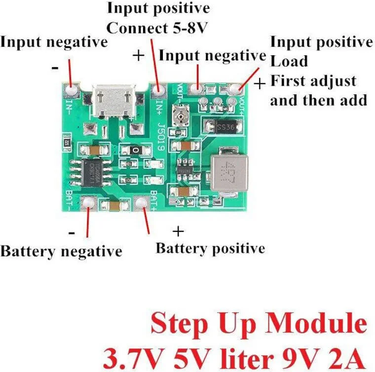 Wozlo 3.7V To 5V 9V 12V 2A Adjustable TP4056 18650 Lithium Battery Charger Discharge Micro USB Voltage Booster