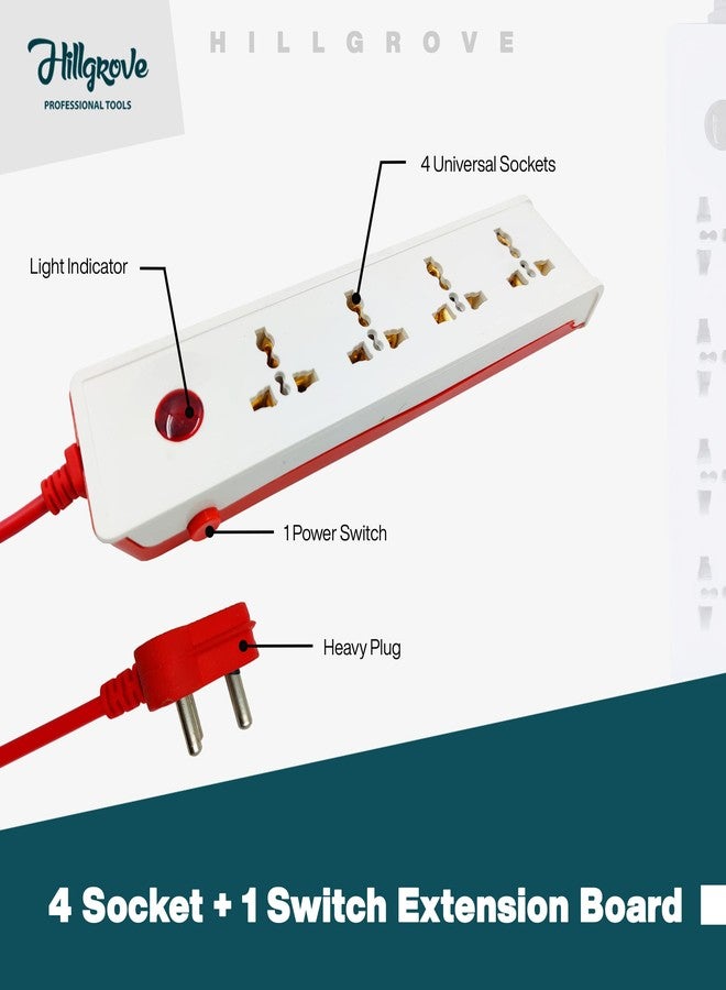 Hillgrove HGCM302M4 Power Extension Board with 4 Universal Socket and 1 Switch with 3 Way Multiple-Pin Socket & 5 Meter Long Cable Surge Protector for Home/Computer/Fridge 4 Socket Extension Boards - Image 2