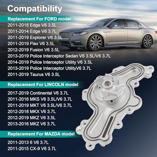 LDMINDA AW6348 Water Pump with Gasket Compatible with Ford Edge Fusion Flex Explorer Taurus 2011-2019 Compatible with Lincoln MKS MKZ MKT MKX MAZDA 6 CX9 with Double-Row Sprocket Engine 3.5L 3.7L - Image 3