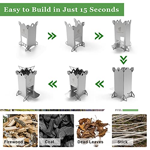 GEERTOP Wood Burning Camping Rocket Stove, Portable Backpacking Stainless Steel Wood Stove Camping Gear Accessories for Emergency Survival Outdoor Hiking Travel Picnic BBQ - Image 2