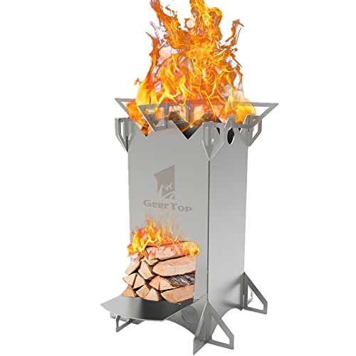 GEERTOP Wood Burning Camping Rocket Stove, Portable Backpacking Stainless Steel Wood Stove Camping Gear Accessories for Emergency Survival Outdoor Hiking Travel Picnic BBQ - Image 1