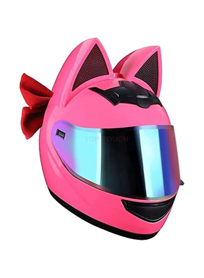 Arabest DOT Approved Cat Ears Motorcycle Street Helmets Breathable Cool Girl Men Women Couple Helmet Street Moto Full Face Helmet with Visor, Adult Flip Up Visors Motocross Helmet, All Seasons  - Image 1
