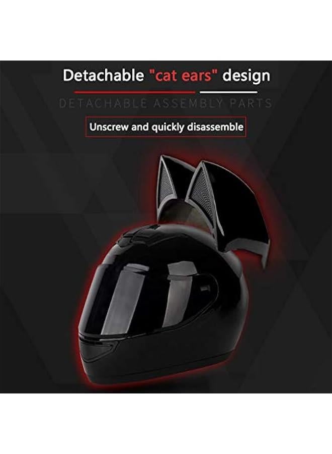 Arabest DOT Approved Cat Ears Motorcycle Street Helmets Breathable Cool Girl Men Women Couple Helmet Street Moto Full Face Helmet with Visor, Adult Flip Up Visors Motocross Helmet, All Seasons  - Image 3