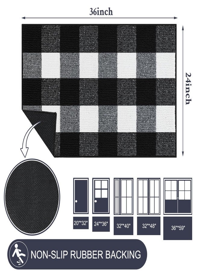 REFETONE Buffalo Plaid Outdoor Rug, 24"x36" Black and White Checkered Rug Rubber Backing Non-Slip Indoor Door Mat, Absorbent Washable Entryway Rug, Farmhouse Layered Doormats for Front Porch, Kitchen - Image 4