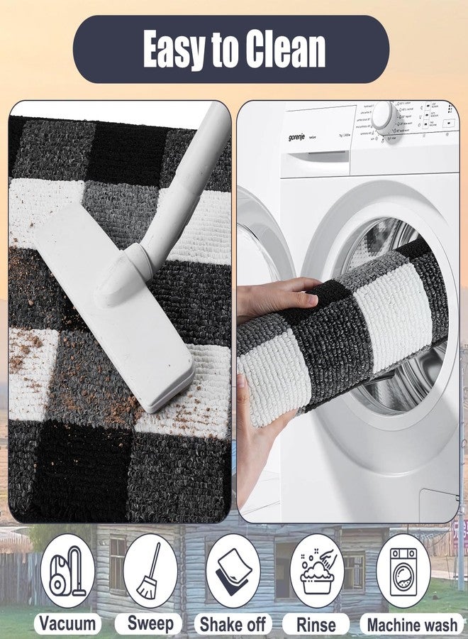 REFETONE Buffalo Plaid Outdoor Rug, 24"x36" Black and White Checkered Rug Rubber Backing Non-Slip Indoor Door Mat, Absorbent Washable Entryway Rug, Farmhouse Layered Doormats for Front Porch, Kitchen - Image 5