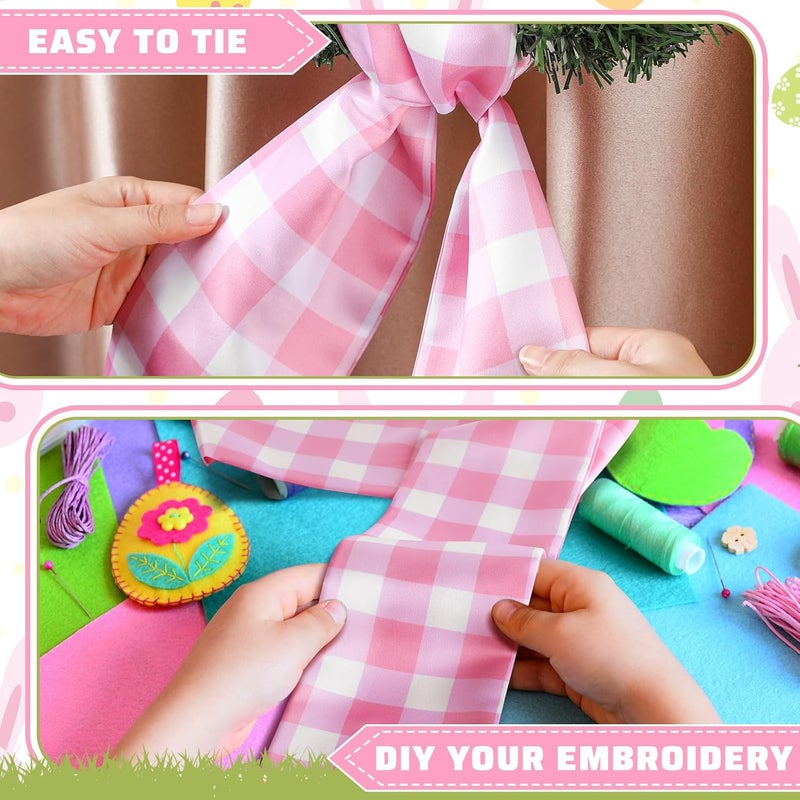 CraftyDream Wreath Sash for Front Door Wreath Satin Sash Blank Sashes Embroidery Monogram Yard Doorway Indoor Outdoor Wall Ribbon Bow Home Decor(Pink, White,Spring Buffalo Plaid) - Image 4