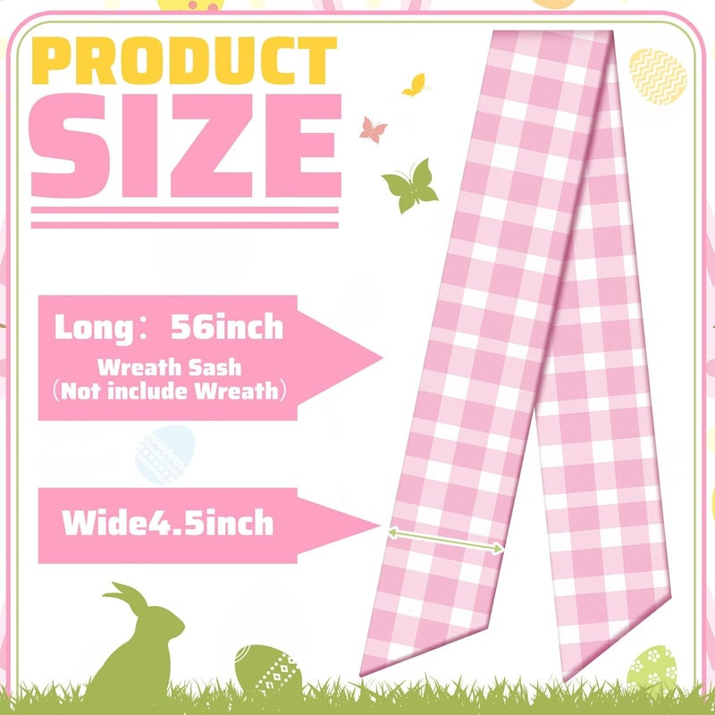 CraftyDream Wreath Sash for Front Door Wreath Satin Sash Blank Sashes Embroidery Monogram Yard Doorway Indoor Outdoor Wall Ribbon Bow Home Decor(Pink, White,Spring Buffalo Plaid) - Image 3