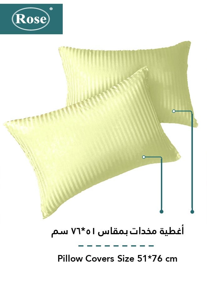 Rose Rose Luxurious Hotel Stripe Fitted Sheet with Deep Pockets and Pillow Cases, Bed Sheet 3-Pieces Set, Soft & Silky Microfiber Breathable and Cooling, King Size 200x200+35 cm, Green Apple - Image 3