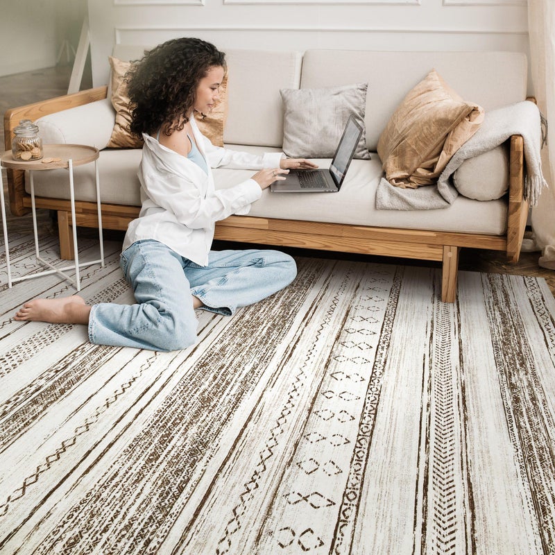 Tortania Area Rug Living Room Rugs - 5x7 Washable Large Soft Neutral Boho Moroccan Bohemian Farmhouse Rug Indoor Floor Carpet for Bedroom Under Dining Table Home Office Decor - Cream Brown - Image 4