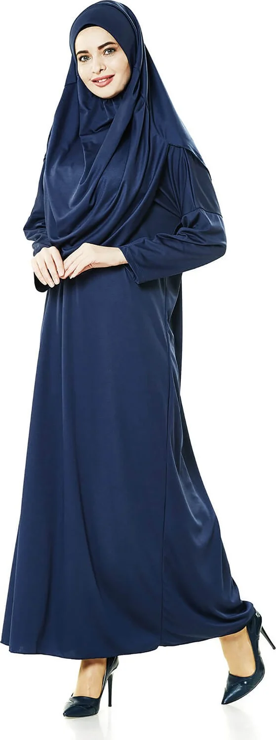 İhvan Ihvan One Piece Prayer Dress - Navy Blue - 5015 and Prayer Rug and Zikirmatik - Triple Set