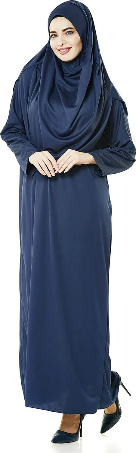 İhvan Ihvan One Piece Prayer Dress - Navy Blue - 5015 and Prayer Rug and Zikirmatik - Triple Set