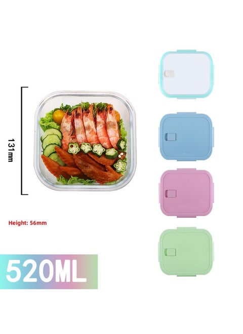 Rectangular Glass Preservation Bowl Microwave Heating Lunch Box Transparent Glass Lunch Box Round Lunch Box Glass-Specifications:Chinese 520ML-Color:fresh Blue