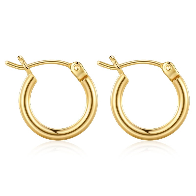 Gacimy Small 14K Gold Plated Hoop Earrings for Women, Tiny Hoops with 925 Sterling Silvertone Post, 14mm Huggie Earrings for Women - Image 1