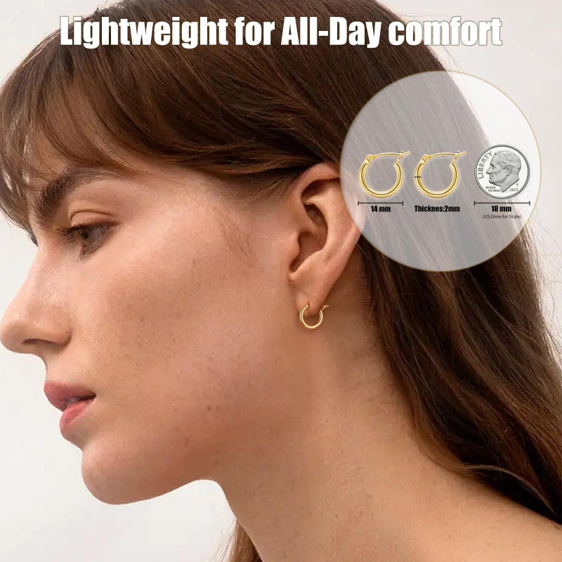 Gacimy Small 14K Gold Plated Hoop Earrings for Women, Tiny Hoops with 925 Sterling Silvertone Post, 14mm Huggie Earrings for Women - Image 4