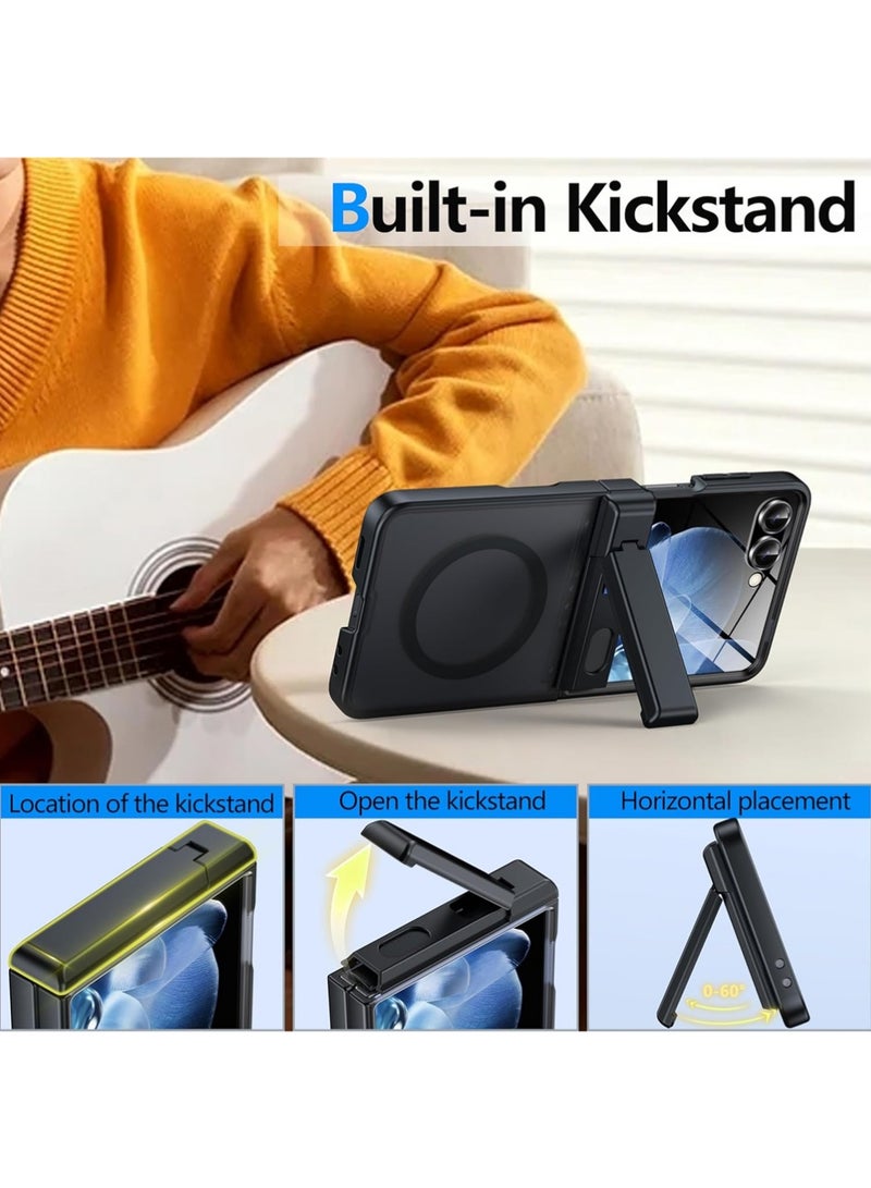 X-level for Samsung Galaxy Z Flip 7 Case Fit for Magsafe [Hinge Protection＆ Kickstand][Built-in Screen Protector] [Translucent Matte] Shockproof Full Body Phone Case for Z Flip 7,Black - Image 4