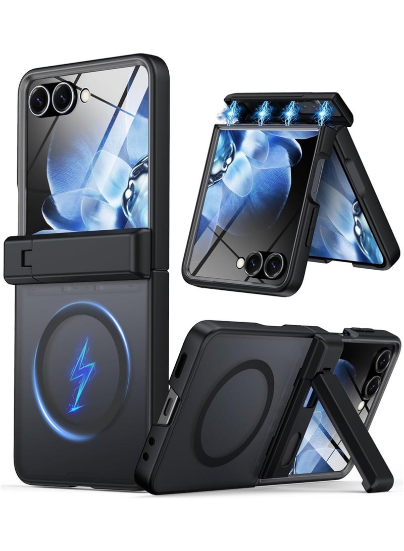 X-level for Samsung Galaxy Z Flip 7 Case Fit for Magsafe [Hinge Protection＆ Kickstand][Built-in Screen Protector] [Translucent Matte] Shockproof Full Body Phone Case for Z Flip 7,Black - Image 1