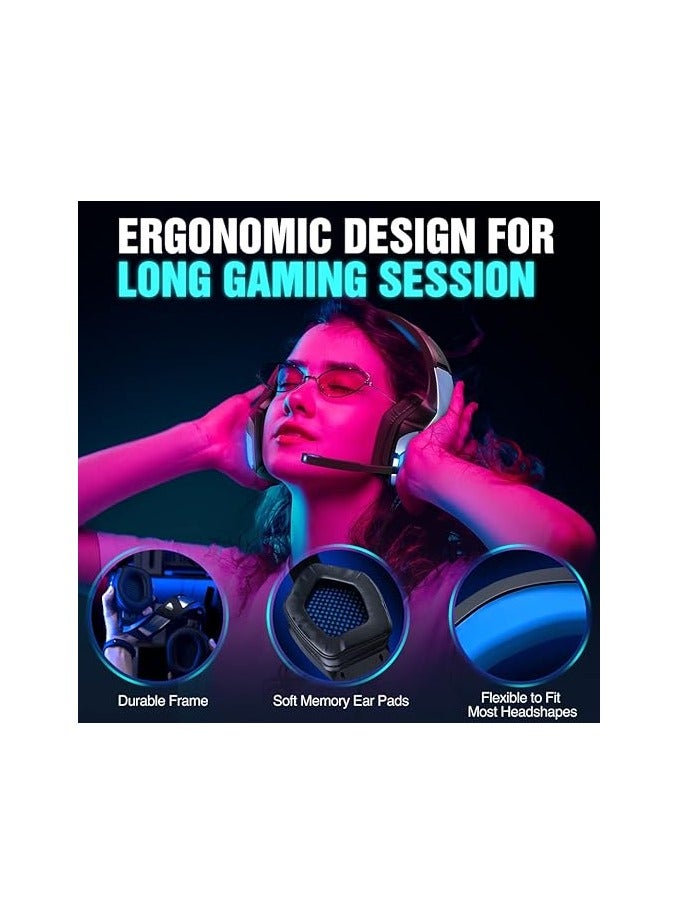 Gaming Headset for Xbox One, PS4, PC, Controller, Noise Cancelling Over Ear Headphones with Mic, LED Light Bass Surround Soft Memory Earmuffs for PS2 Mac - Image 3