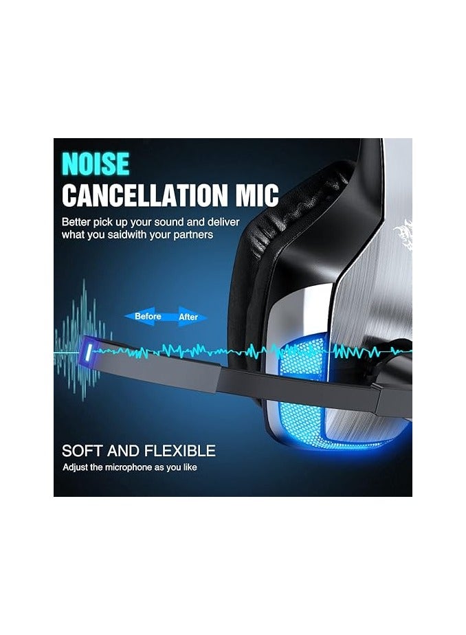 Gaming Headset for Xbox One, PS4, PC, Controller, Noise Cancelling Over Ear Headphones with Mic, LED Light Bass Surround Soft Memory Earmuffs for PS2 Mac - Image 4