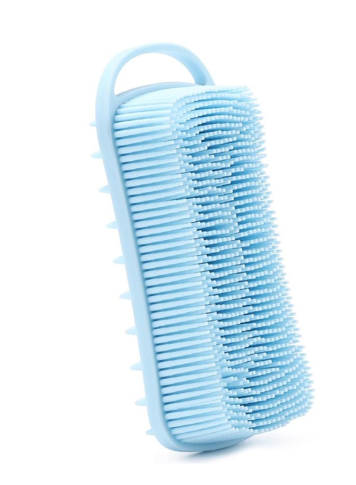 1 فرشاة سيليكون لتقشير الجسم، 2 في 1 فرشاة للجسم وفرشاة لفروة الرأس للاستحمام والحمام، ليفة سيليكون ناعمة لسهولة التنظيف مع رغوة مثالية (أزرق) - Image 1