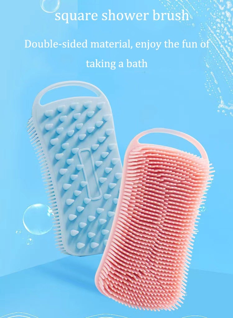 1 فرشاة سيليكون لتقشير الجسم، 2 في 1 فرشاة للجسم وفرشاة لفروة الرأس للاستحمام والحمام، ليفة سيليكون ناعمة لسهولة التنظيف مع رغوة مثالية (أزرق) - Image 2
