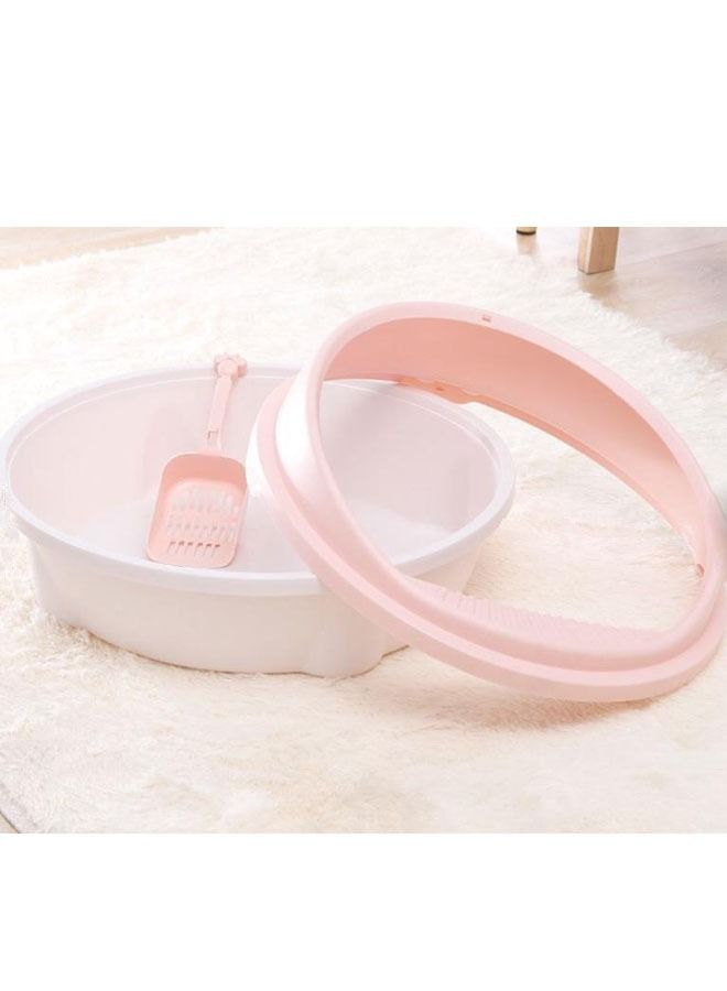 صندوق فضلات دائري كبير لطيف مع واقي رذاذ قابل للإزالة ولوحة قدم ومغرفة باللون الوردي - Image 2