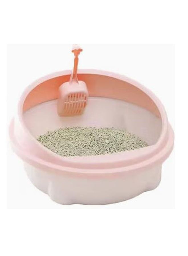 صندوق فضلات دائري كبير لطيف مع واقي رذاذ قابل للإزالة ولوحة قدم ومغرفة باللون الوردي - Image 1