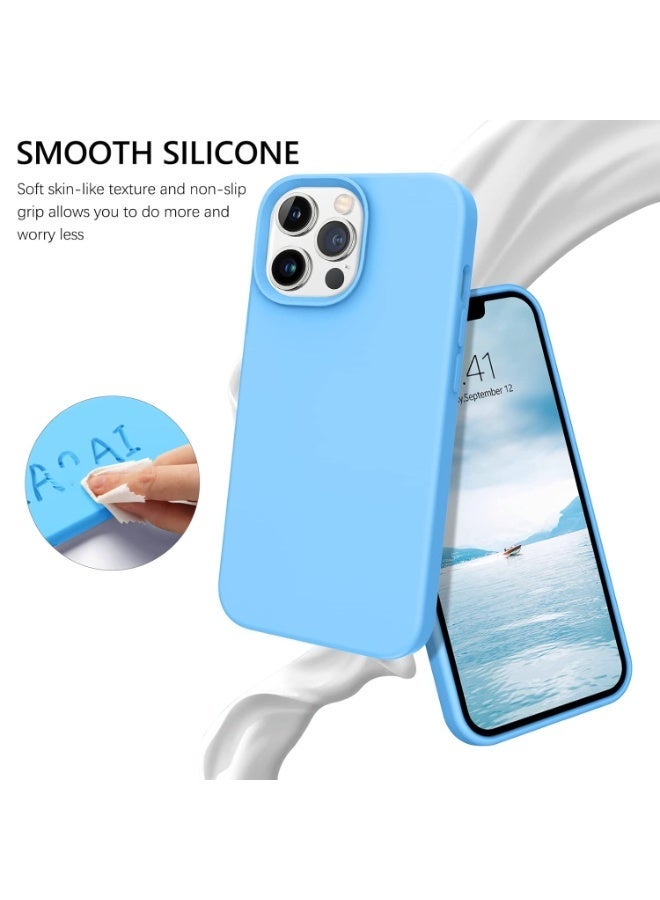 Compatible with iPhone 13 Pro Max Case 6.7 Inch Liquid Silicone Soft Gel Rubber Slim Microfiber Lining Cushion Texture Cover Shockproof Protective Phone Case for iPhone 13 Pro Max, Blue